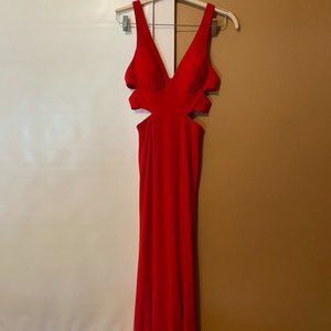 Fame and Partners red cut out prom dress